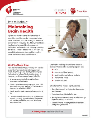 cover page of the Let's Talk About Maintaining Brain Health fact sheet